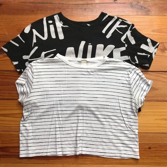 Nike and H&M Black and White Crop Top Bundle, EUC, S - Picture 1 of 15